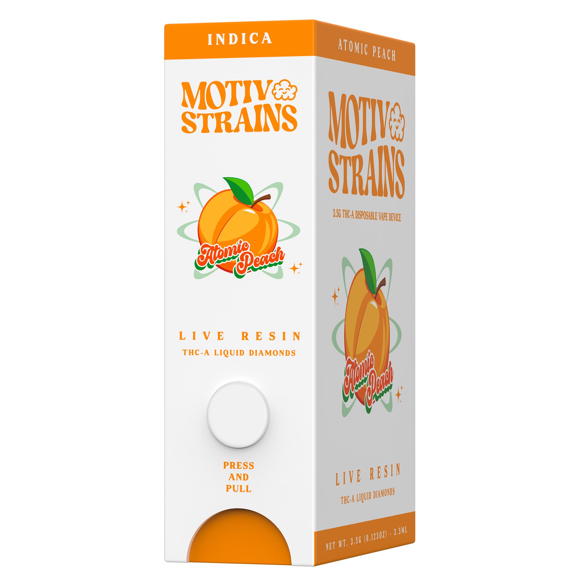 Atomic Peach - Live Resin Liquid Diamonds Indica - THCA Disposable - 3 Motiv Strains Atomic Peach - Live Resin Liquid Diamonds Indica - THCA Disposable - 3 Motiv Strains